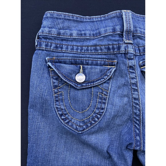 True Religion Jeans Womens 28 Blue Stretch High Rise Bootcut Denim Button Zip - Picture 7 of 16